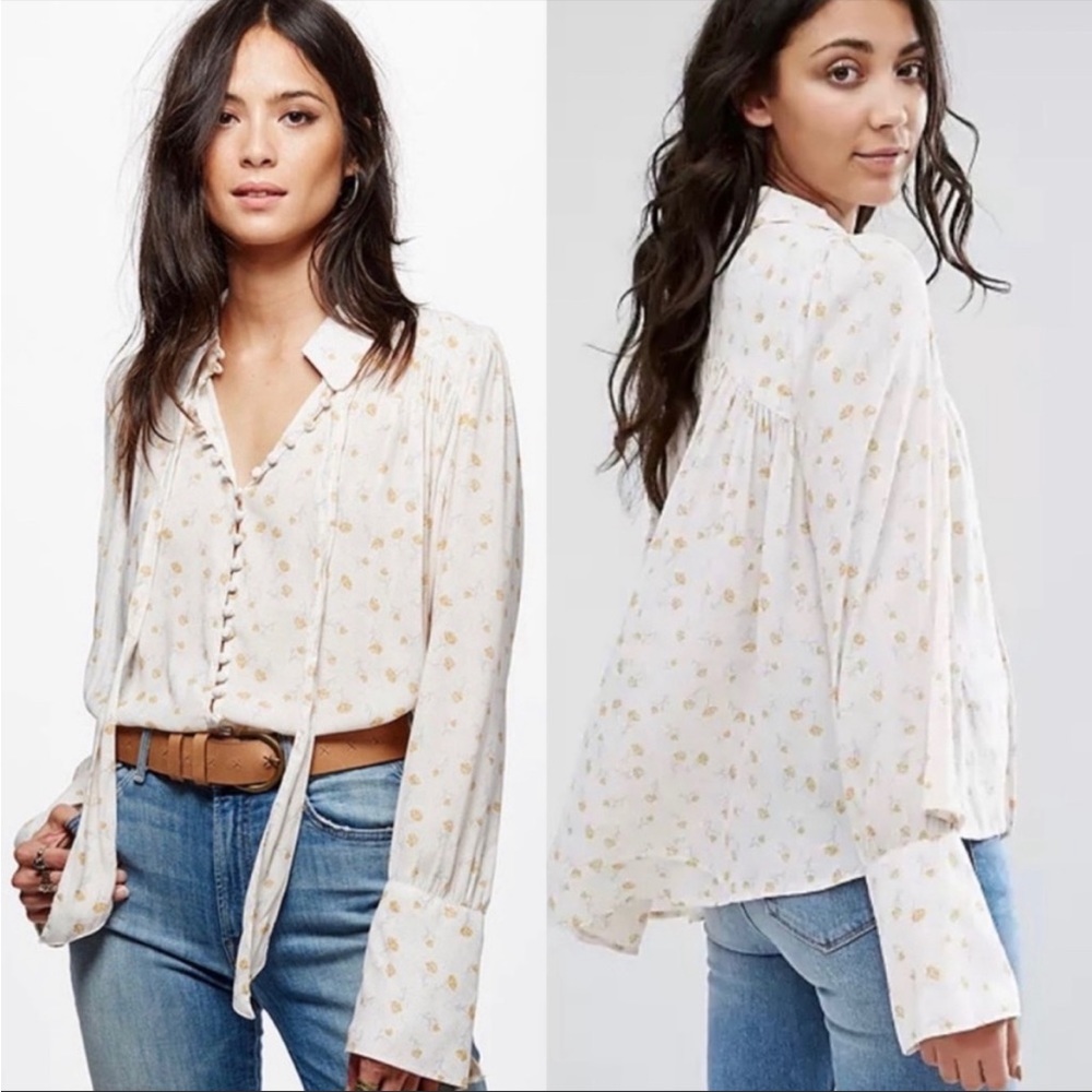 Free People Modern Muse Blouse Ivory Combo Small Button Down Top - Picture 1 of 9